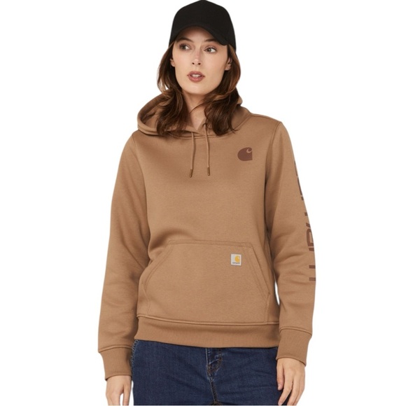 CARHARTT Relaxed Fit Midweight Logo Graphic Hoodie in Tan Size XS — NWT - Picture 1 of 7
